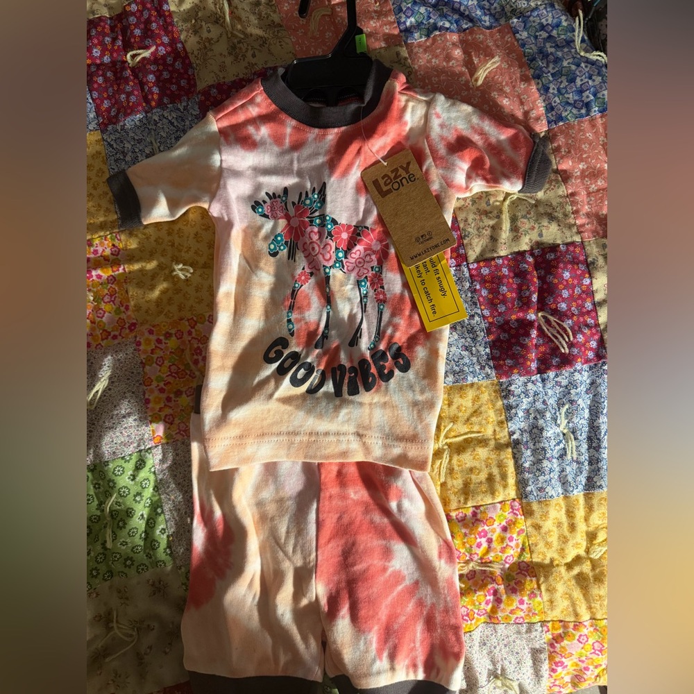 Colorful Good Vibes lazy one Pajama Set 2T